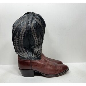 Larry Mahan Leather Cowboy Boots Men's 9 EE Brown Western Embroidered USA VTG